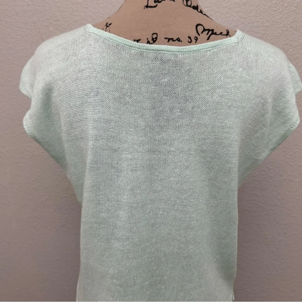 Eileen Fisher Aurora Green Organic Linen Knit Crop Sweater Top Size Petite Small - Picture 7 of 11